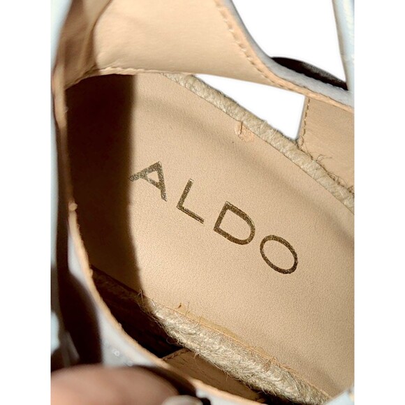 ALDO Terisa Wedge Light Blue Leather Wood Heel Boho Lace Up Sandal Sz 6.5 - Picture 5 of 6